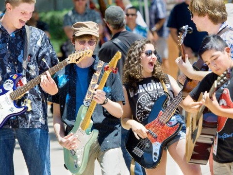 The first ever Day of Music Fullerton brings guitarists together for a jam session during the event on Sunday.
///ADDITIONAL INFO: - Photo by MINDY SCHAUER, THE ORANGE COUNTY REGISTER - 
shot: 062115
DayofMusic.0622
The first ever Day of Music Fullerton, featuring more than 100 musical acts at 25 locations around the city.